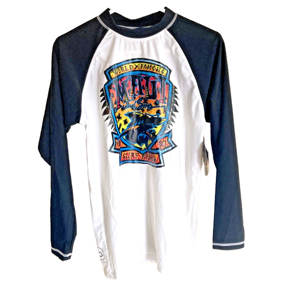NWT Maui And Sons Swim Shirt M Surf Sun Rash Guard  Raglan UPF 50 SharkTribal - Picture 1 of 11